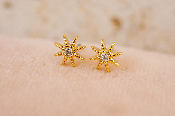 Gold Starburst Stud Earrings