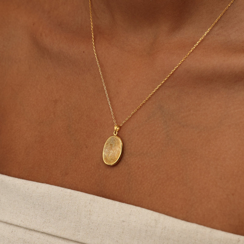 Asymmetrical Oval Fingerprint and Handwriting Necklace