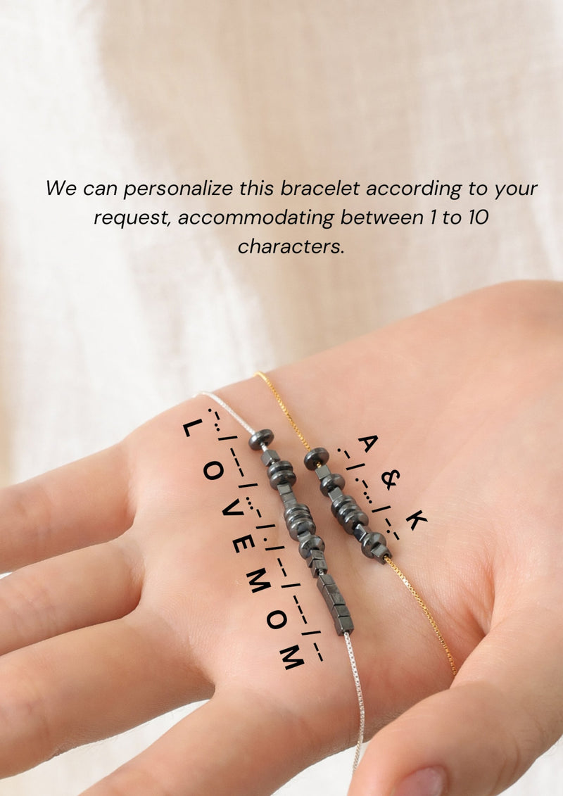 Personalized Morse Code Bracelet With Obsidian Stone