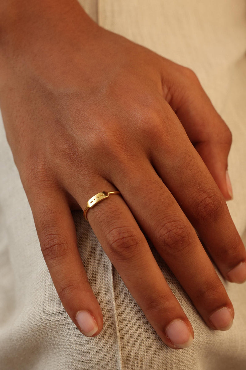 Custom Morse Code Curve Bar Ring