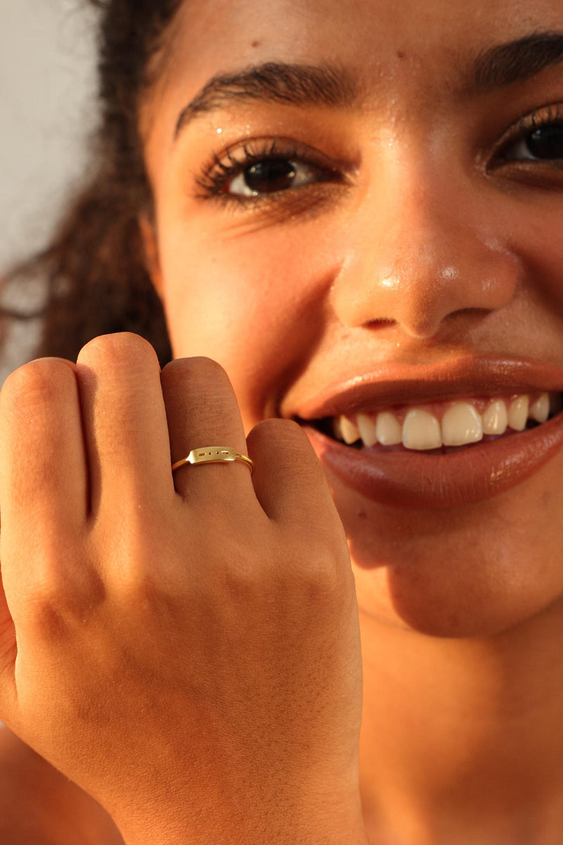 Custom Morse Code Curve Bar Ring