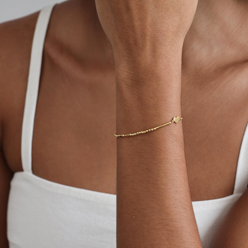 Dainty Morse Code Bracelet With Tiny Heart Charm