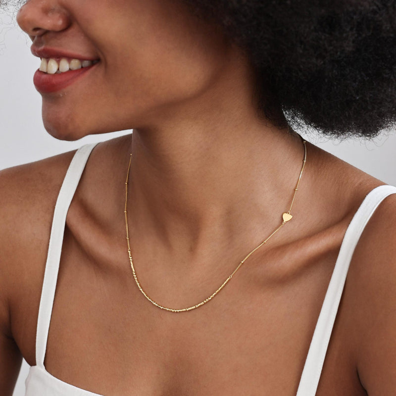 Custom Morse Code With Heart Charm Necklace