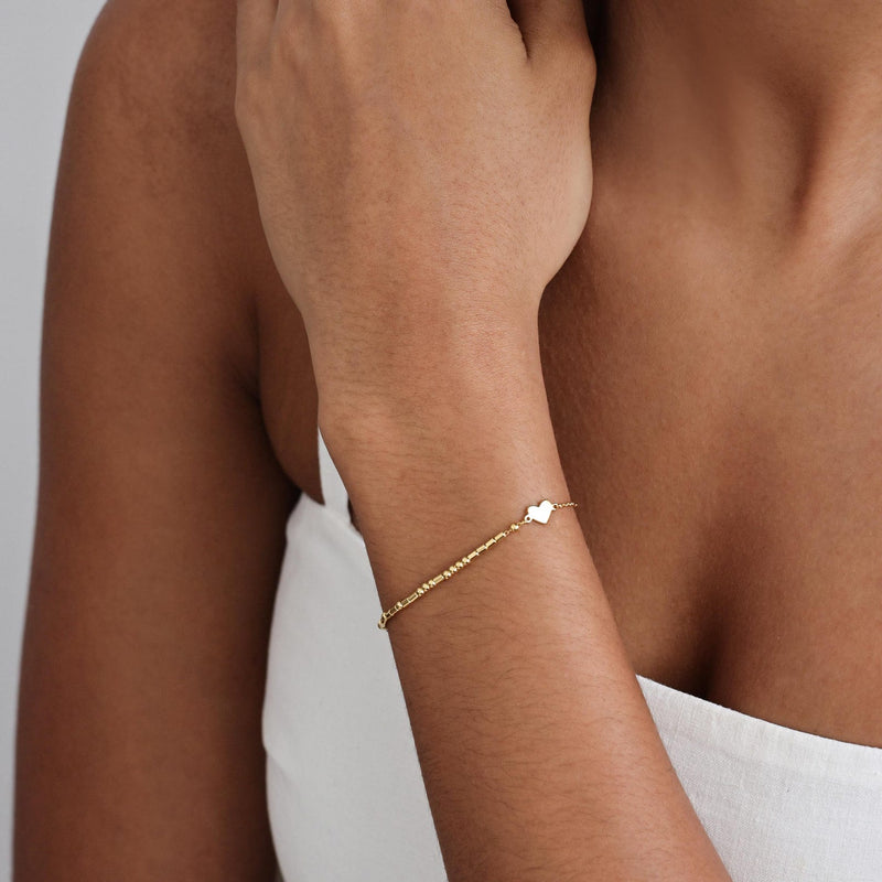 Dainty Morse Code Bracelet With Tiny Heart Charm