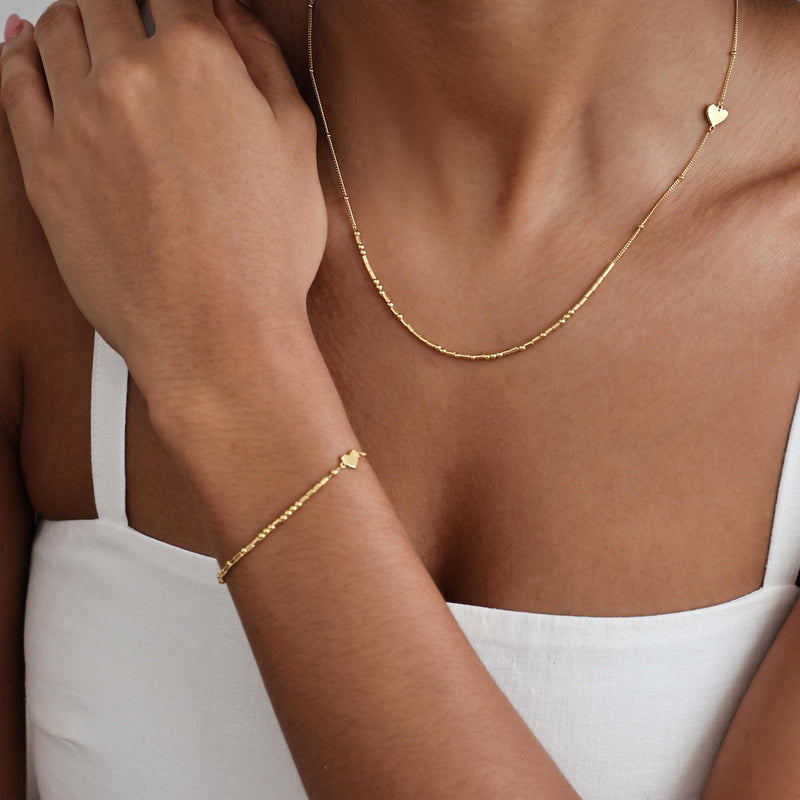 Dainty Morse Code Bracelet With Tiny Heart Charm