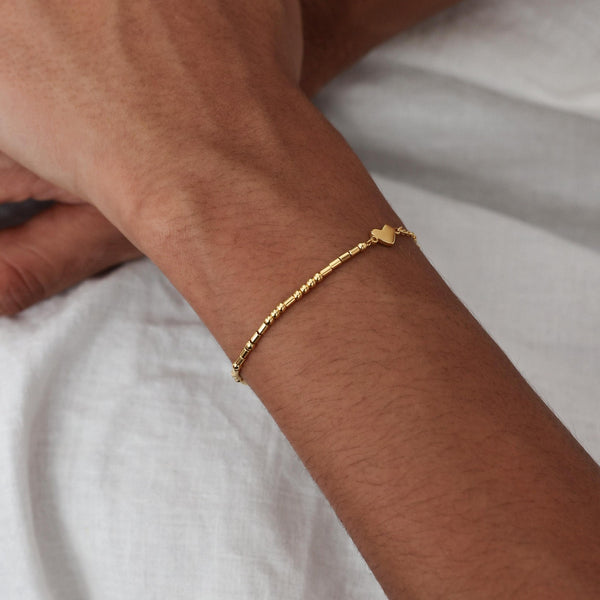 Dainty Morse Code Bracelet With Tiny Heart Charm