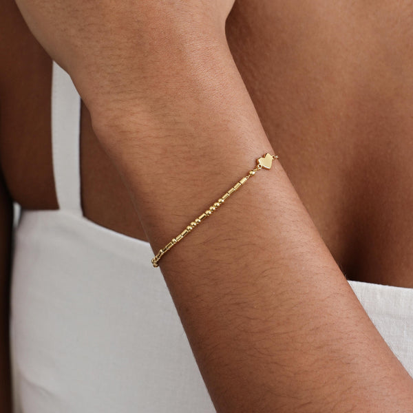 Dainty Morse Code Bracelet With Tiny Heart Charm