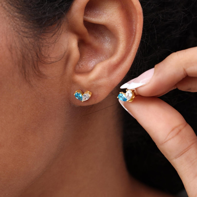 Personalized Heart Birthstones Earrings
