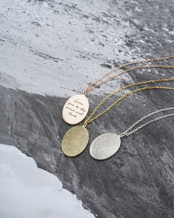 Oval Fingerprint and Handwriting Necklace