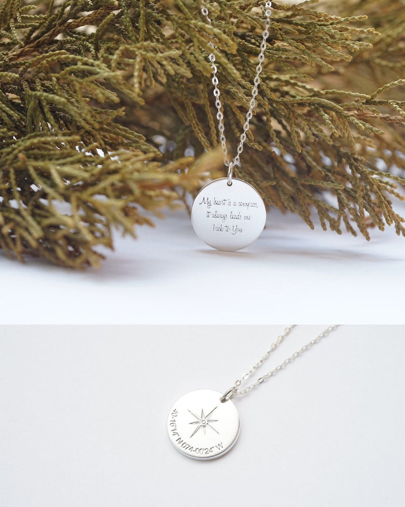 Personalized Compass and Coordinate Necklace