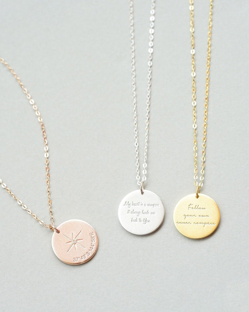 Personalized Compass and Coordinate Necklace