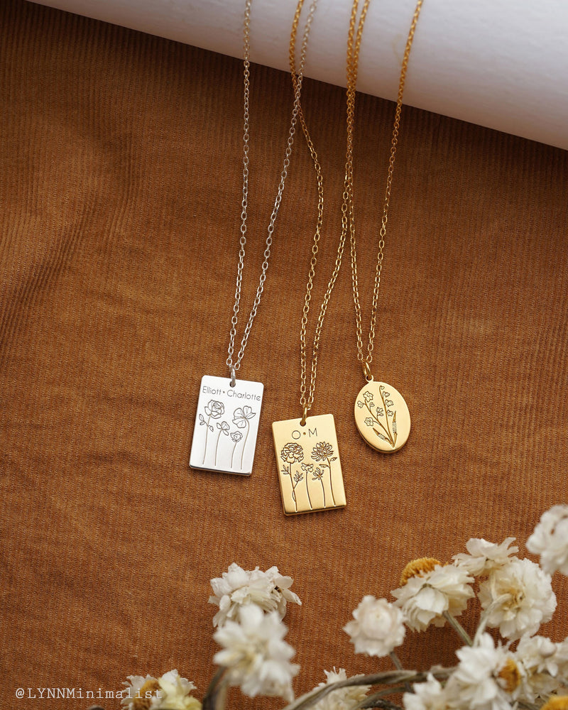 Personalized Multiple Birth Flowers Necklace