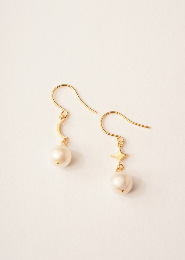 Ready To Ship, Freshwater Pearl Earrings, Moon Star and Pearl Stud Earrings